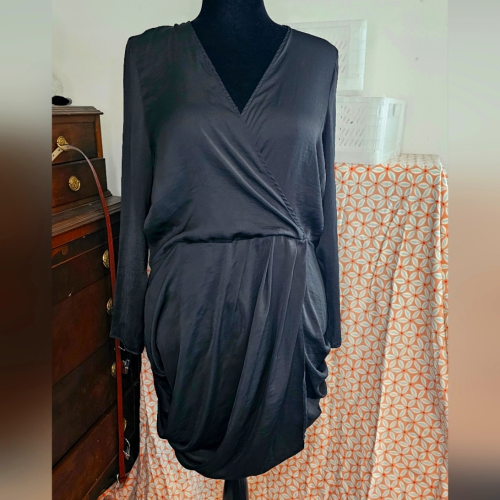 Black Missguided satin wrap ruched dress